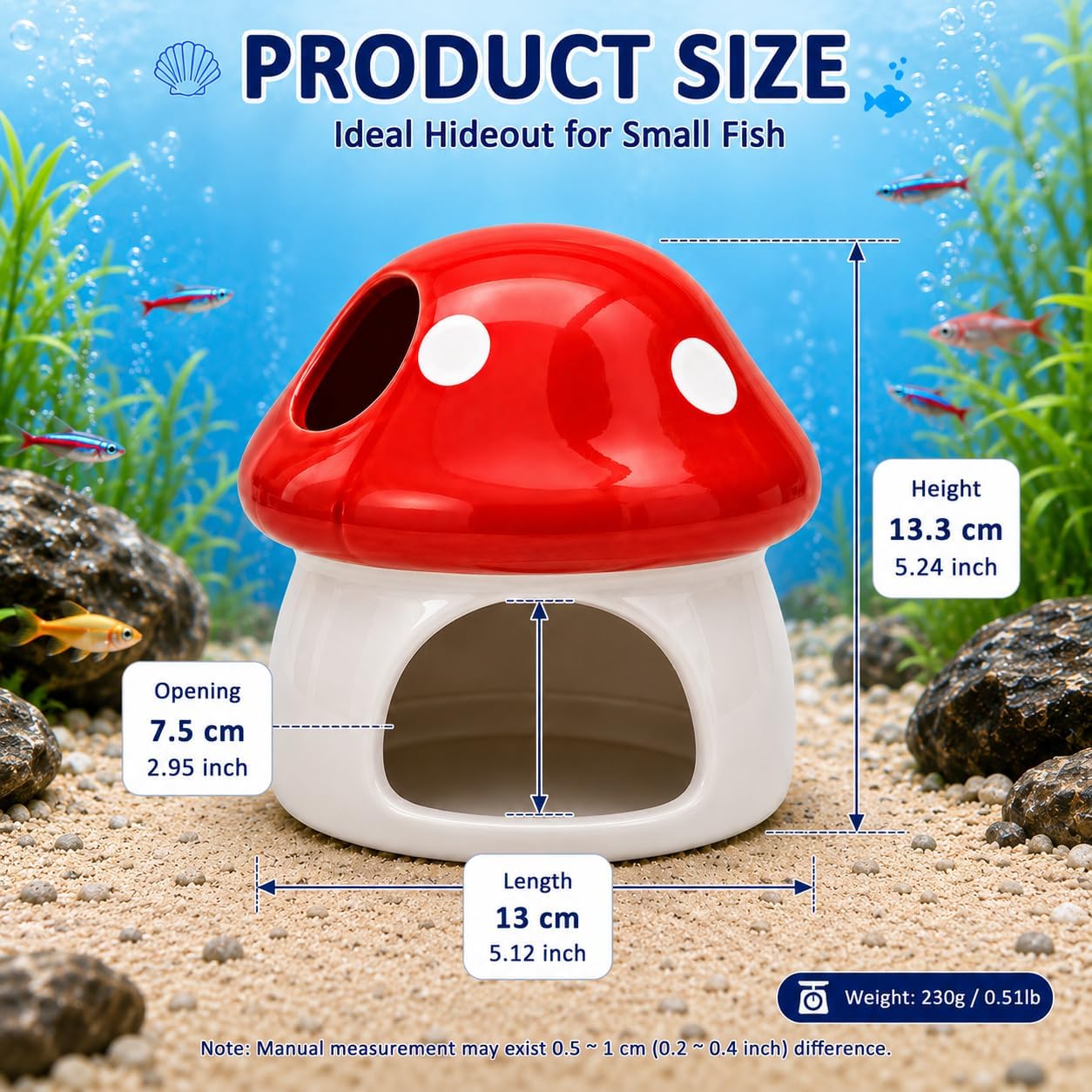 Ceramic Axolotl Hide Cave Hideout Tank Accessories Aquarium Decor for Pets | Hollow shaded resting spot、Weighted base, stays put、Fade-resistant glaze finish