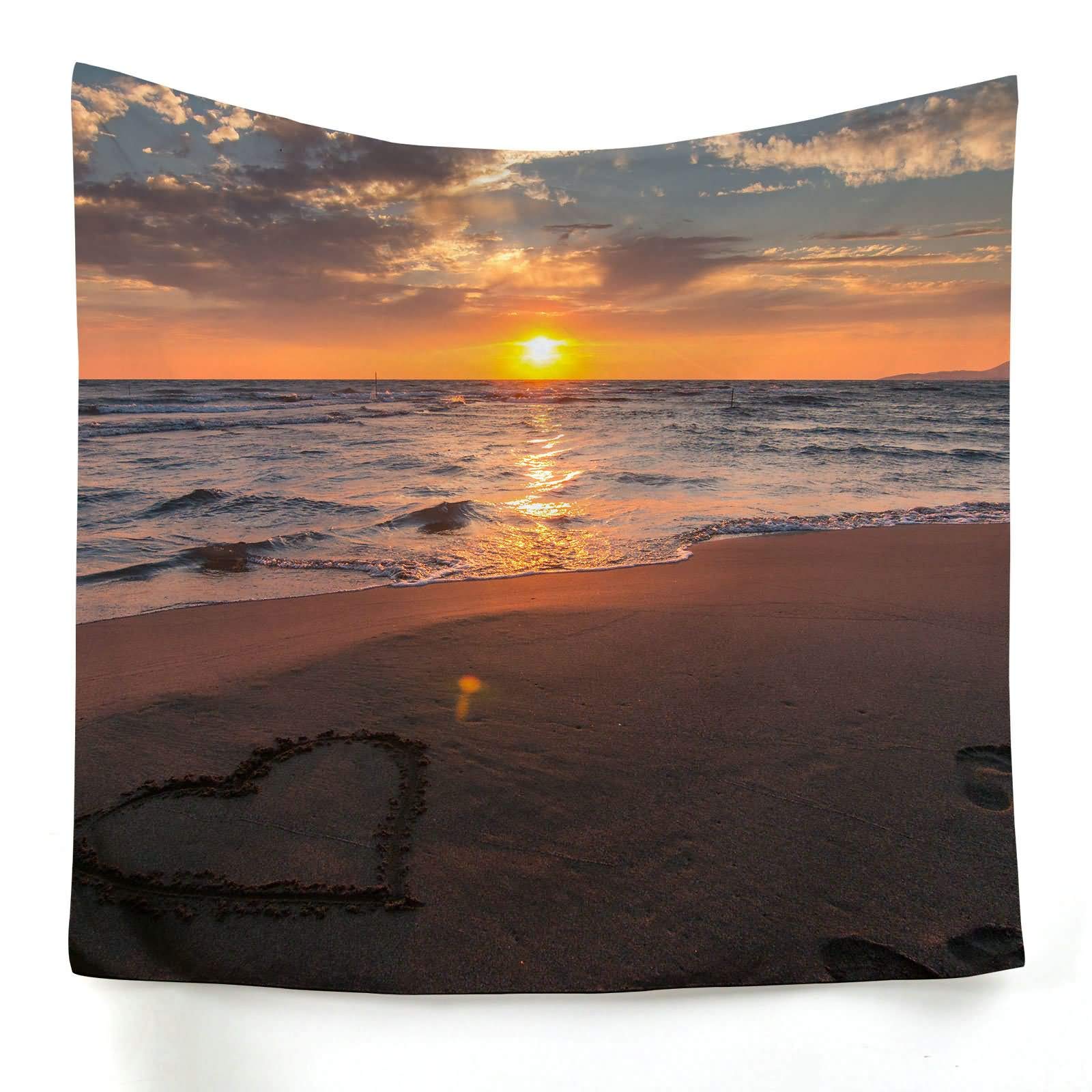 Tenture murale decoration 150x150cm grand format imprimé plage et coucher de soleil