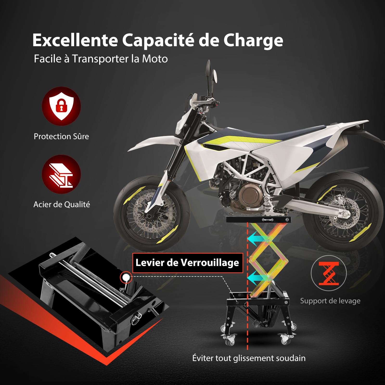 VIVOHOME Cric de Moto160kg Hauteur de Levage 34-85cm Pont Élévateur Hydraulique Plate-Forme Antidérapante Table Élévatrice pour ATV Dirtbike Noir