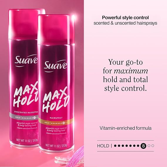 Suave Max Hold Aerosol Hairspray, Scented & Unscented 2-Pack, 11 Oz Ea