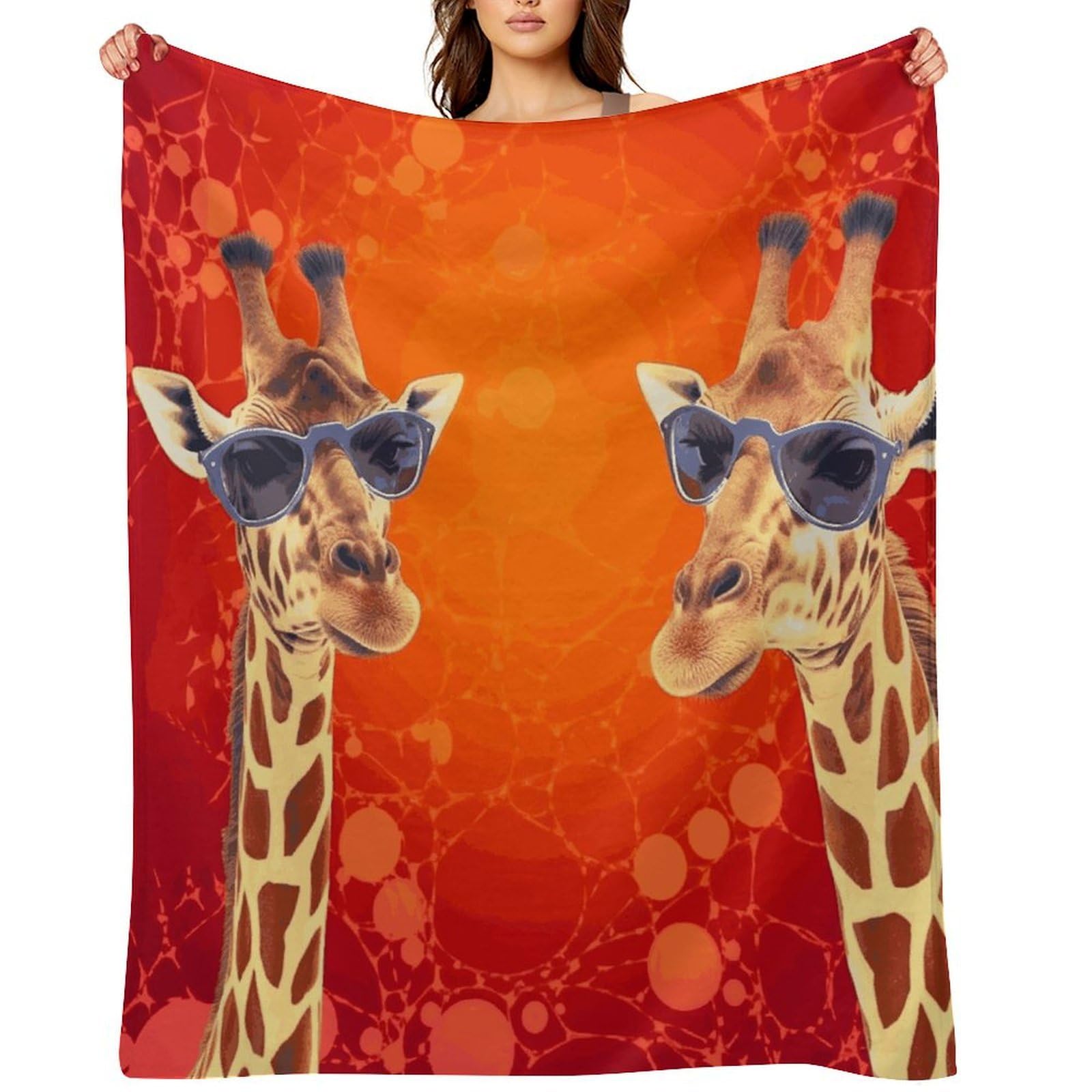 Fekiloot Style Giraffe Wearing Sunglasses Throw Blankets Camping Blanket40 X50