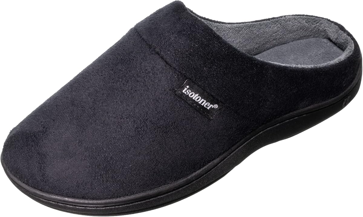 isotoner Men's Open Back Slipper with Memory Foam and Indoor/Outdoor Sole
