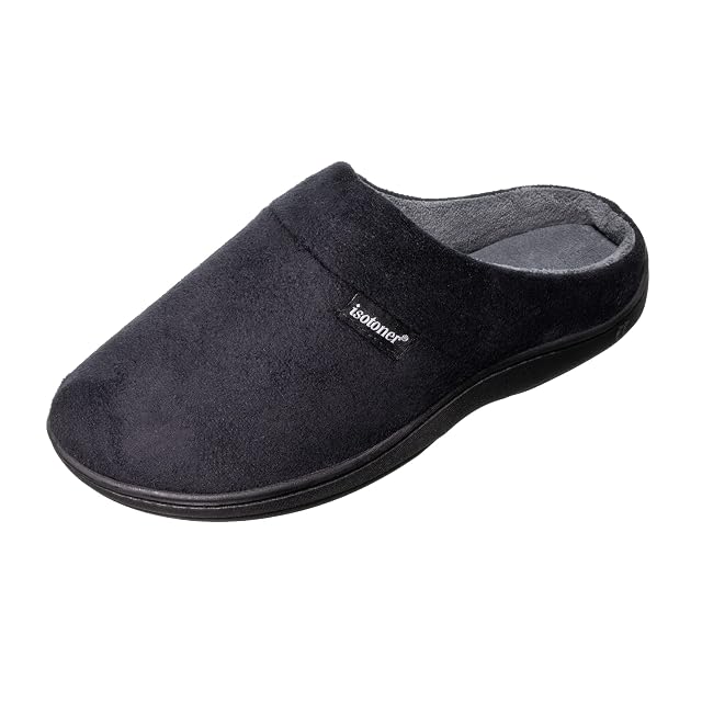 isotoner Mens Open Back Slipper with Memory Foam and Indoor Outdoor Sole