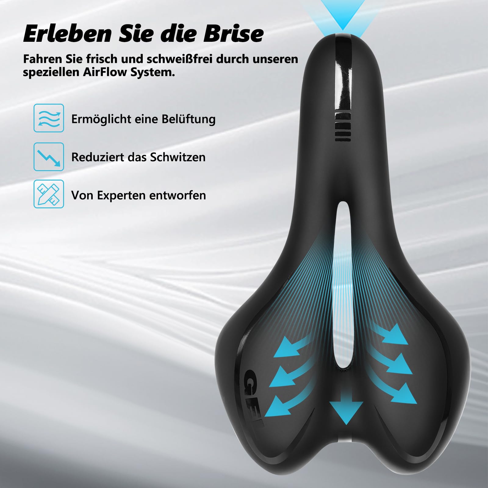 Fahrradsattel Ergonomisch Bequem – Komfort-MTB-Sattel mit Gel, Aussparung für Druckentlastung, schmerzfreies Radfahren, atmungsaktiv – Ideal für Damen & Herren