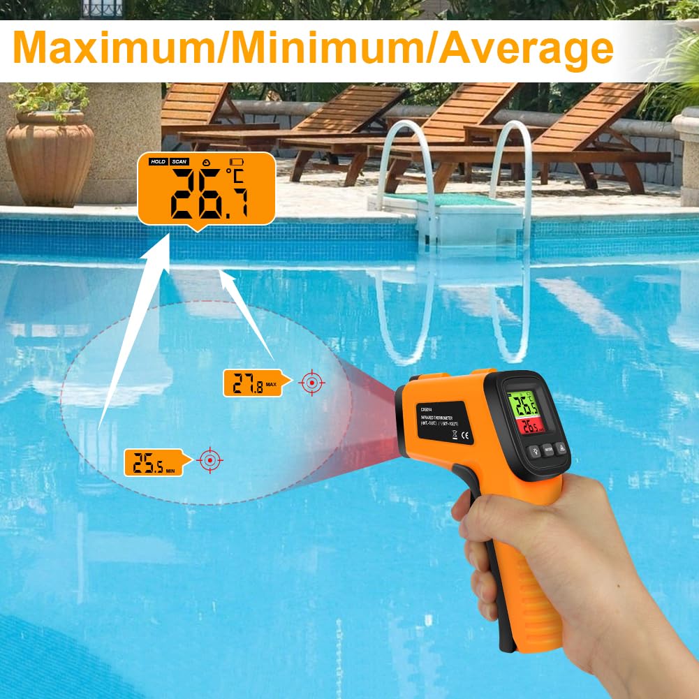 Termómetro Infrarrojo -50°C ~ 550°C Láser sin Contacto Emisividad Ajustable Pantalla LCD