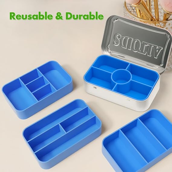4-Pack Tin Organizer Inserts Compatible with Altoids 1.76oz Mint Tins – Ideal Dividers for Personal Essentials, Travel Storage of Pills, Jewelry, Art Supplies, or Fishing Gear(Blue)