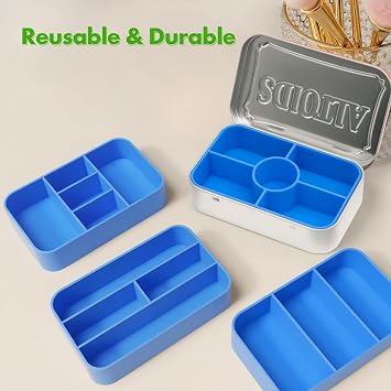 4-Pack Tin Organizer Inserts Compatible with Altoids 1.76oz Mint Tins – Ideal Dividers for Personal Essentials, Travel Storage of Pills, Jewelry, Art Supplies, or Fishing Gear(Blue)