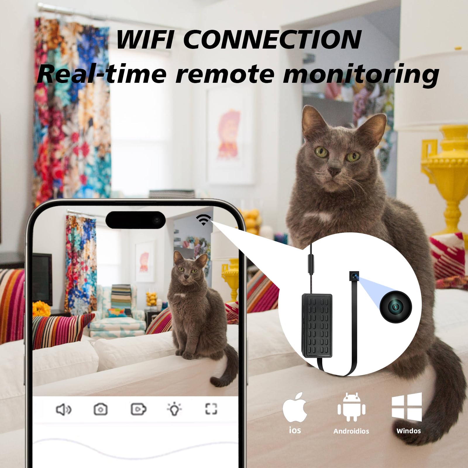 Cámara oculta Nanny Cam - Mini cámara espía WiFi 1080P con detección de movimiento, grabadora de bucle portátil inalámbrica para el hogar, oficina, bebé, monitoreo de mascotas