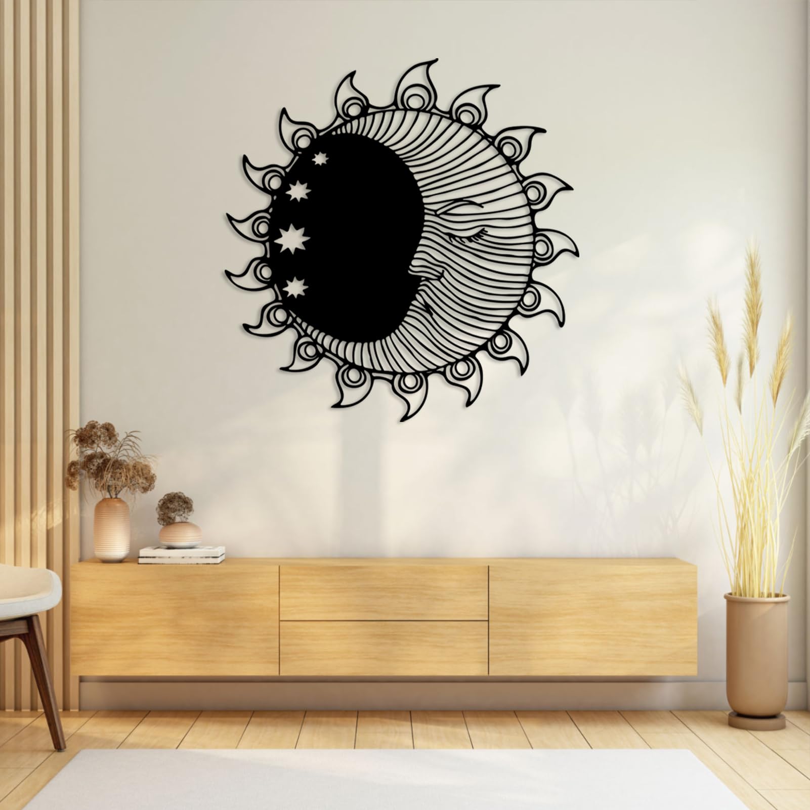 Art mural soleil en métal pour habiller un mur vide avec élégance vintage