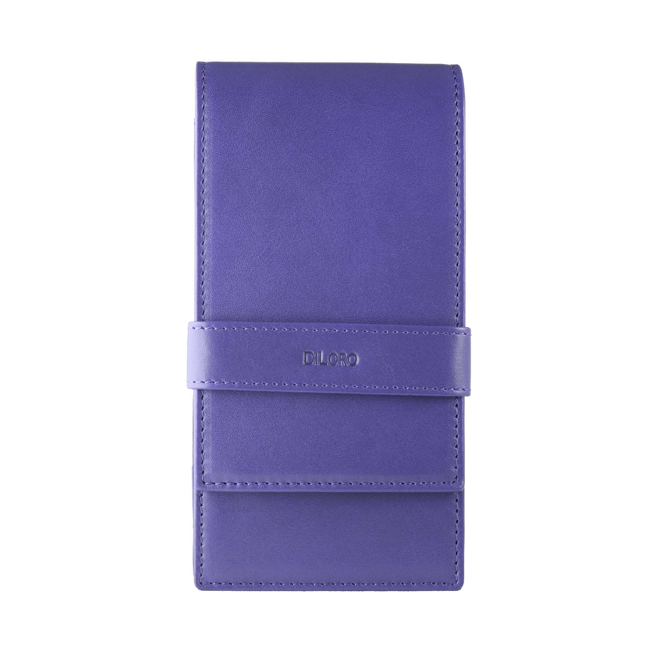 DiLoro, Leather Case for Four Fountain Pens, Ballpoint Pens and Pencils, Purple Tassel, Classic