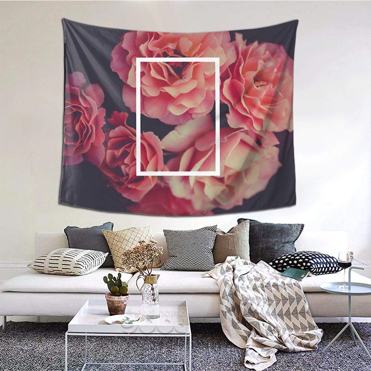 Gyaiaer The 1975 Floral Rectangle Tapestry Boutique Wall Hanging Tapestry Vintage Tapestry Wall Tapestry Micro Fiber Peach Home Decor 60x51inch
