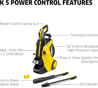 Karcher K5 Power Control Max 2500 PSI Electric Pressure Washer with Vario & Karcher Garden Hose Adapter Kit for Pressure Washers - Quick Connect Fitting - Water Flow Regulating