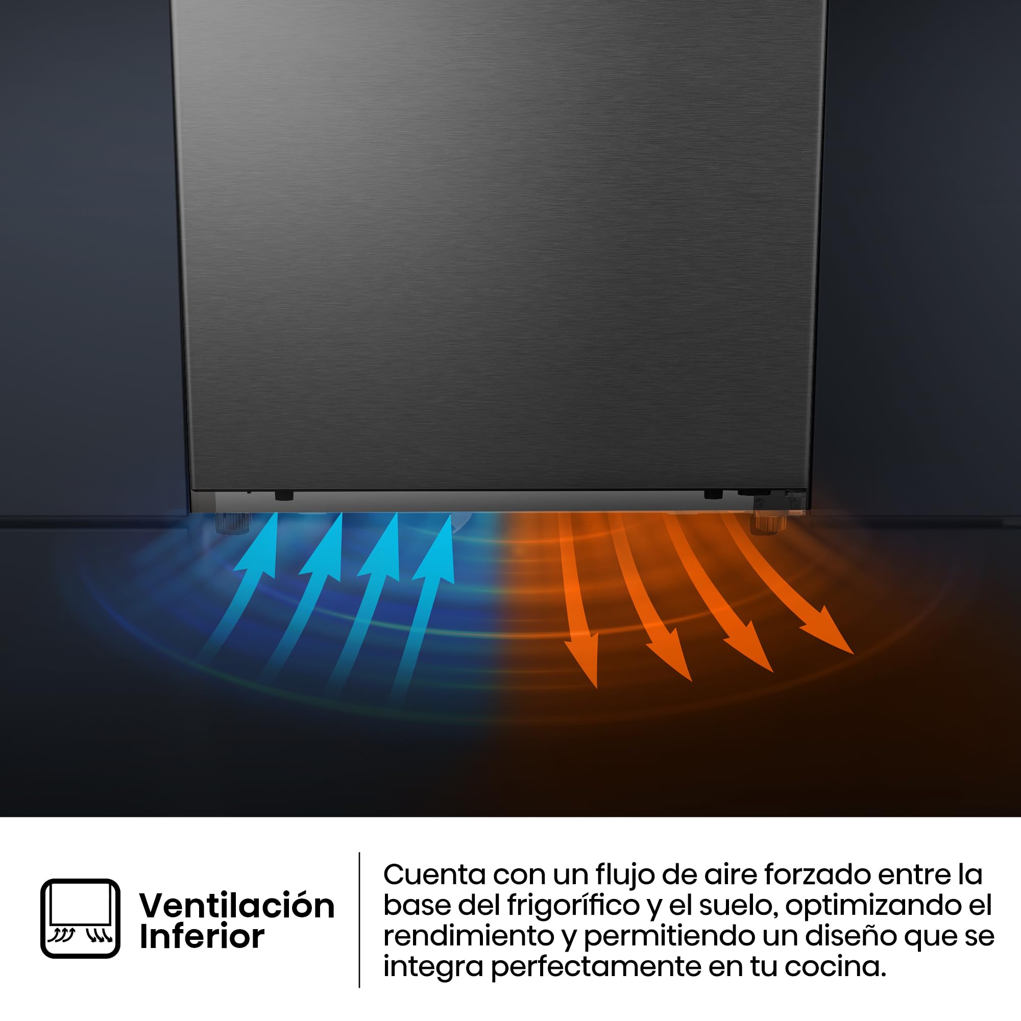 Hisense RL3K370SAIE1 - Frigorífico Una Puerta Total No Frost Kitchen Fit, 372L, 186cm, Ventilación Inferior, Apertura de Puerta 90º, Metal-Tech Cooling, Tirador de Apertura Fácil, WiFi, Inox