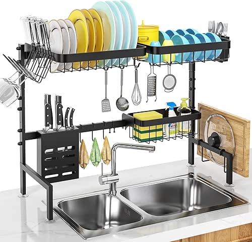 MERRYBOX Over The Sink Dish Drying Rack, 2-Tier Adjustable Length
