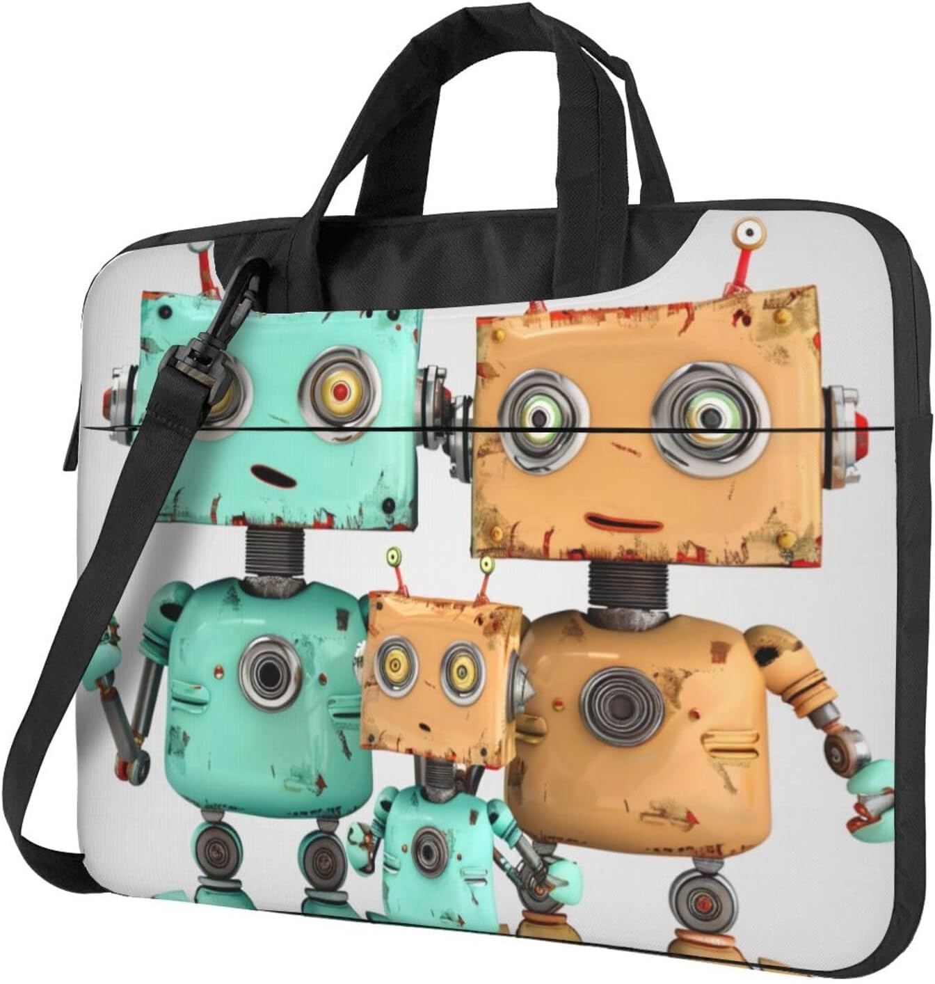 Cute Cartoon Robot Printed Laptop Bag Three Layer Protection Shockproof Crossbody Laptop Shoulder Bag for Men Women