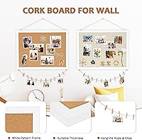 Vista 3 de Tablón de anuncios de corcho doble cara grande con lino, tablero de 24 x 18 pulgadas con marco de madera para colgar, tablero de visión