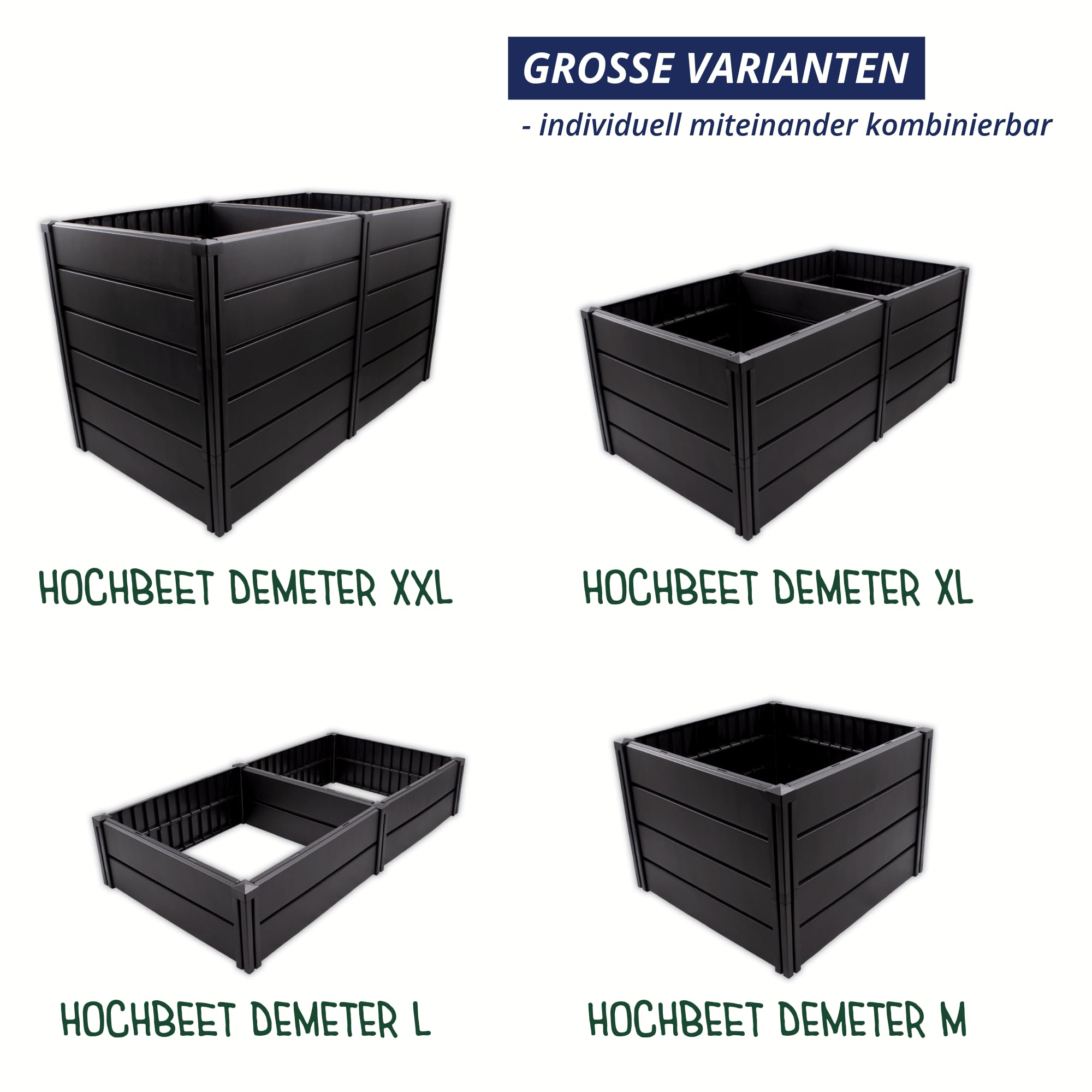 KHW Hochbeet Demeter XL Schmal | 158×44×61 cm Garten Hochbeet | 392L Pflanzvolumen | 100% recycelter Kunststoff | wetterfest & UV-beständig | werkzeuglose Steckmontage | Anthrazit | Made in Germany