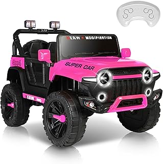 24V Ride on Toys for Big Kids, 2 Seater Ride on Cars with Remote Control, Pink Jeep for Kids, 3 Speeds Change Electric Toddler Car, LED Headlights, Bluetooth Music, Pink
