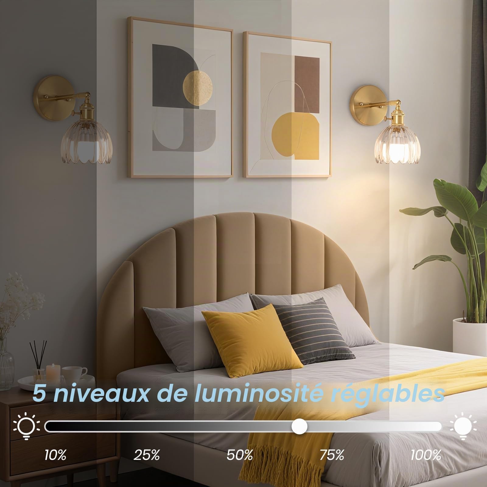 Applique murale vintage à piles avec abat-jour en verre tulipe transparent, lampe murale rechargeable avec télécommande pour chambre, salon, couloir, allée