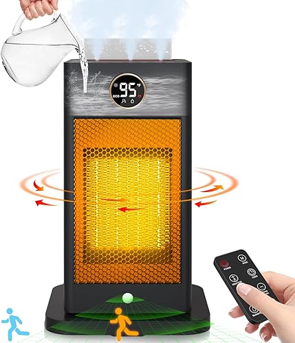 Space Heater with Humidifier, 3-in-1 Space Heaters for Indoor Use with Motion Sensor3D Flame Effect,1500W Portable Heater for