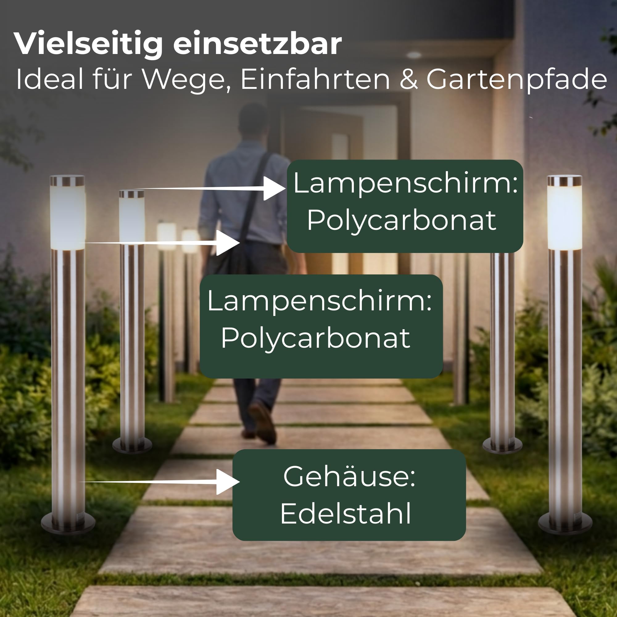Novatool 4x Wegeleuchte I 110 cm I mit Erdspieß I Edelstahl I IP44 I E27 Sockel I Wegebeleuchtung aussen Aussenleuchten Garten Standleuchte Terassenleuchte Gartenleuchte stehend Terrassenlampe