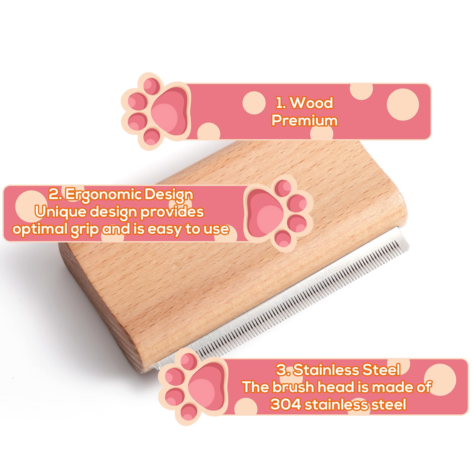Drewniana Szczotka Usuwania Podszerstka, 11cm Ergonomiczne Narzędzie Pielęgnacji Delikatny Grzebień do Usuwania Sierści Krótkiej i Długiej Akcesoria do Pielęgnacji Psów Kotów i Koni