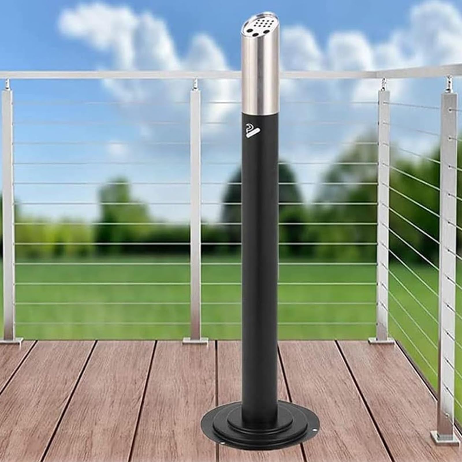 Cenicero De Pie para Exteriores, 99,8 Cm (39,3 Pulgadas), De Acero Inoxidable, con Depósito Interior Extraíble, para Patios Y Espacios Comerciales, Color Negro. Black