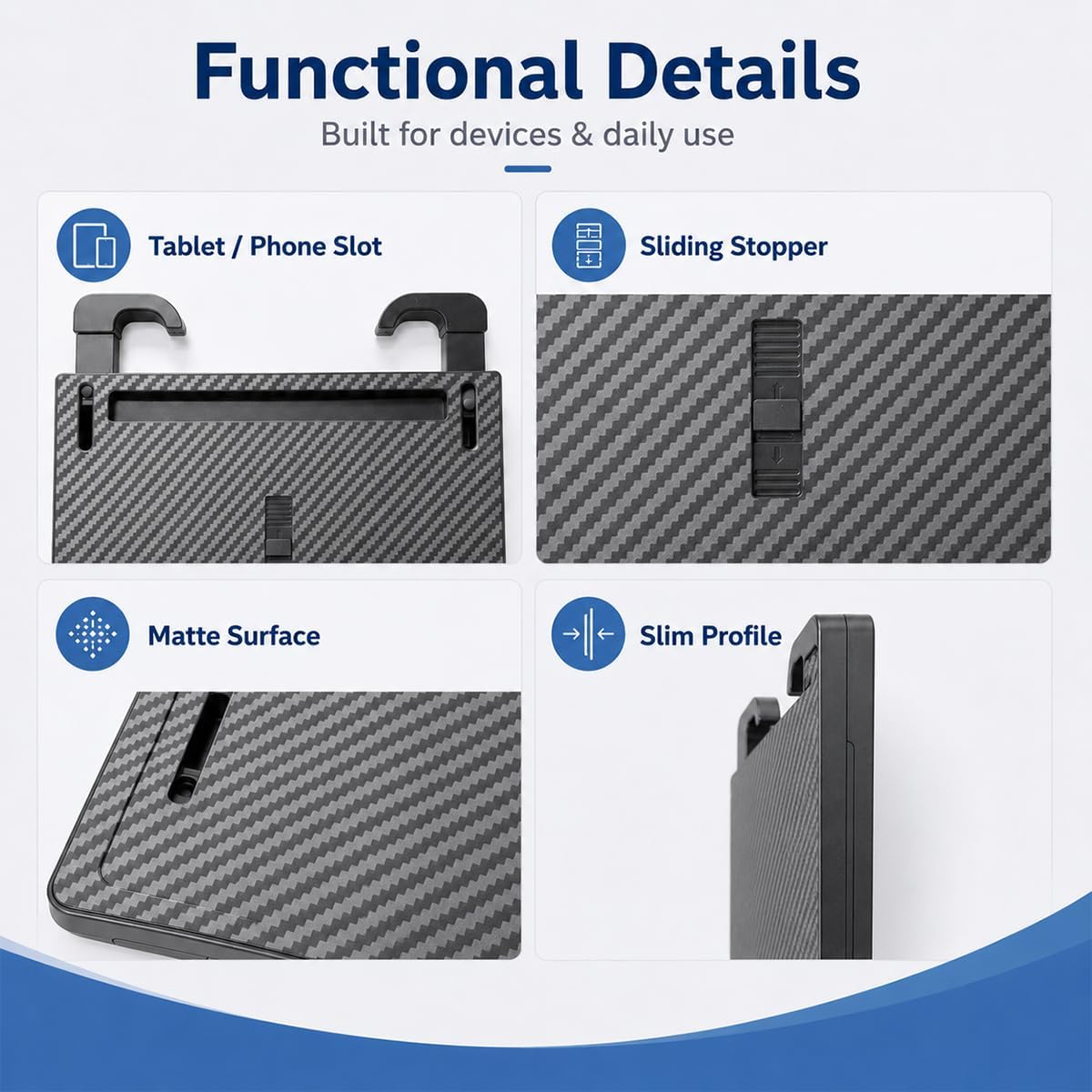 2 in 1 Car Large Steering Wheel Desk, Adjustable Auto Steering Wheels with Dual Slide-Out Trays, Foldable Wheel Table Tray Laptop Holder for Most Cars Trucks SUVs Vans (Carbon Fiber) image 4