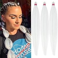 Vista 13 de Extensiones de cabello para trenzar preestiradas rosa con oropel de 26 pulgadas - 3 paquetes de trenzas sintéticas profesionales de ganchillo