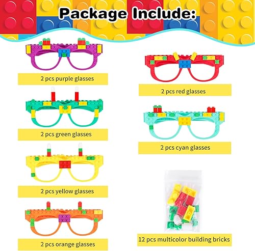Miniatura 9 de Fowecelt 12 Pcs Building Bricks Glasses Building Blocks Games for Kids Birthday Party Favors Supplies, Boys Girls Carnival Party Games