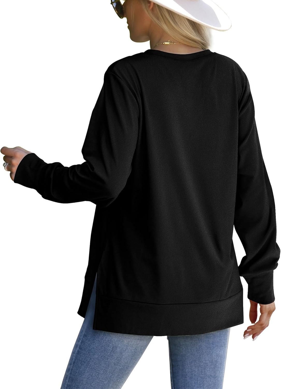 Saloogoe Sweatshirt for women Side Split Fall Fashion 2025 Long Sleeve Shirts Trending Now - Image 3