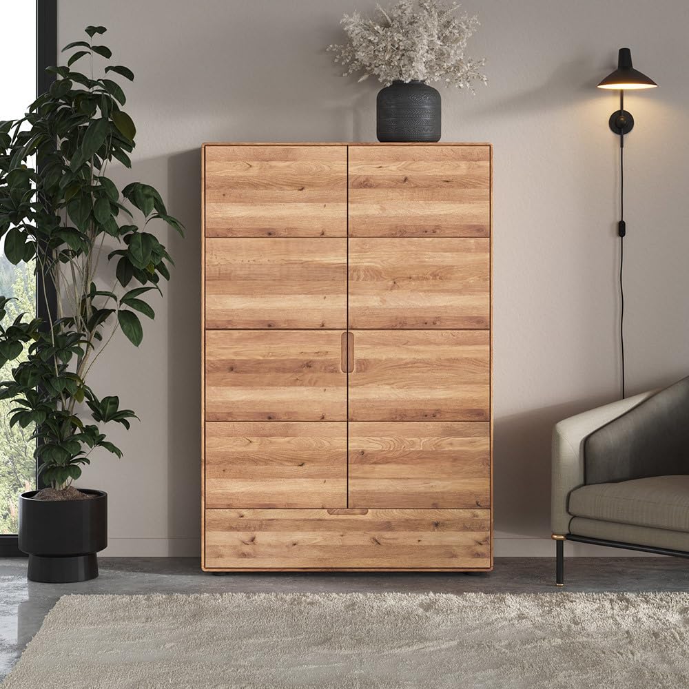 Lomadox Hochschrank Massivholz geölt100 cm breit Wohnzimmerschrank Wohnzimmermöbel modern in massiver Eiche