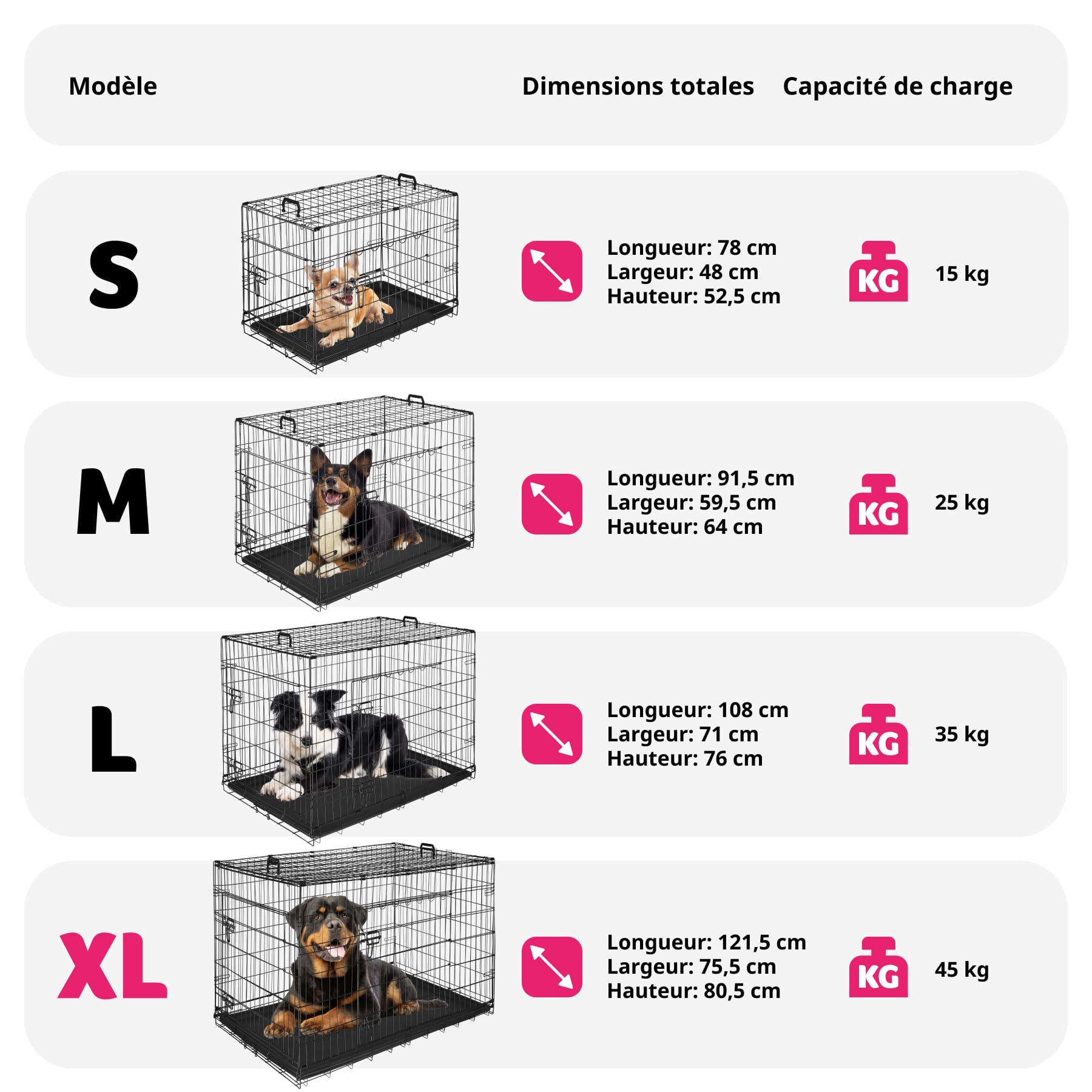 tectake® Cage pour Chien Pliable et Robuste Caisse de Transport pour Chien & Chiots Taille XL, Fond amovible, 2 portes double verrouillage, Poignées de transport, Accessoires Chiens, 121,5x75,5x80,5cm