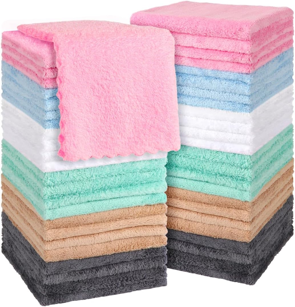 Orighty Ultra Soft Washcloths 48 Pack, Premium Microfiber Towel Sets 12 x 12 inches, Absorbent and Quick Drying Coral Velvet Washcloth, Versatile Wash Cloth for Bathroom, Hotel, and Gym (Multi-Colors)