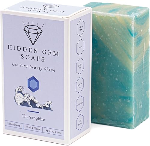 Miniatura 3 de Set de regalo de 3 piezas con piedra natal de septiembre, zafiro, jabón en barra natural, bomba de baño, vaporizador de ducha, fabricado en Estados