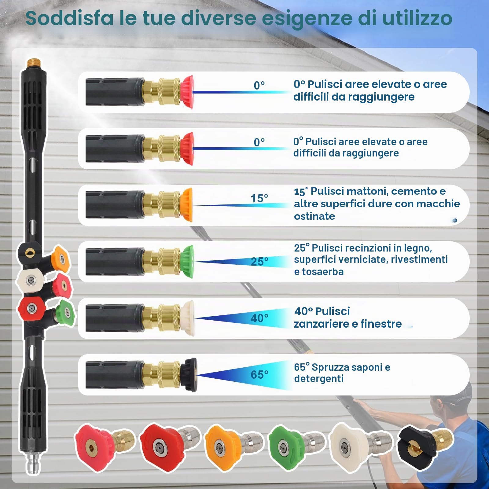 Prolunga per idropulitrice Karcher compatibile con serie K2-7, 10 pezzi per grondaie, accessori 6 punte Gekufa