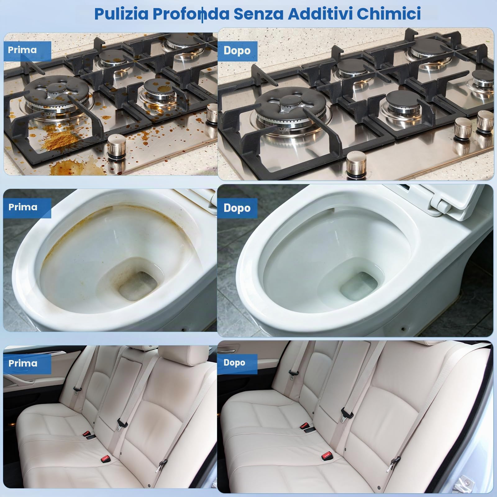 Pistola a Vapore con blocco di sicurezza e 14 accessori, adatto per bagni, cucine, mobili, tessili, fughe e piani cottura. (bianco)