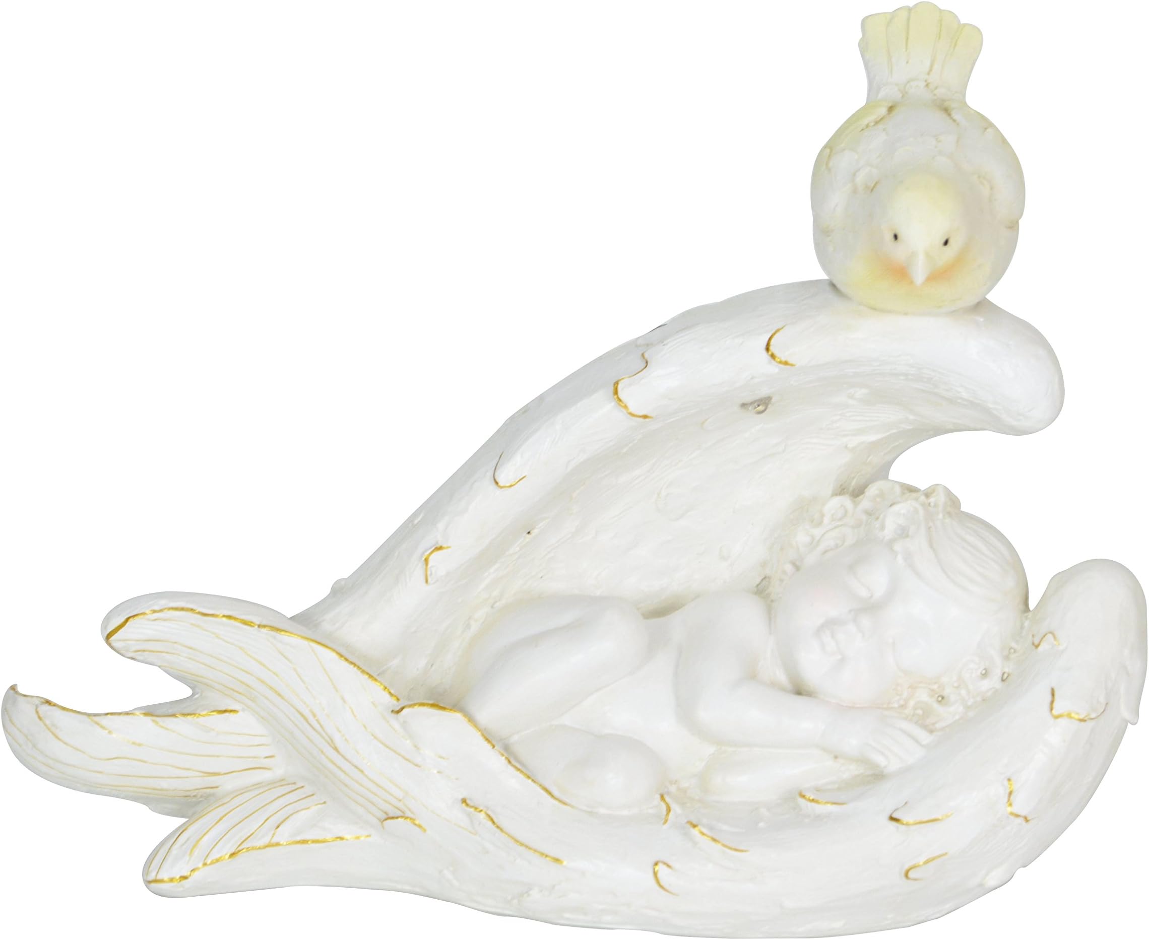 Memorial Garden Statues Sleeping Baby in Angel Wings with Solar Lights Bird Peaceful Cherub Figurines