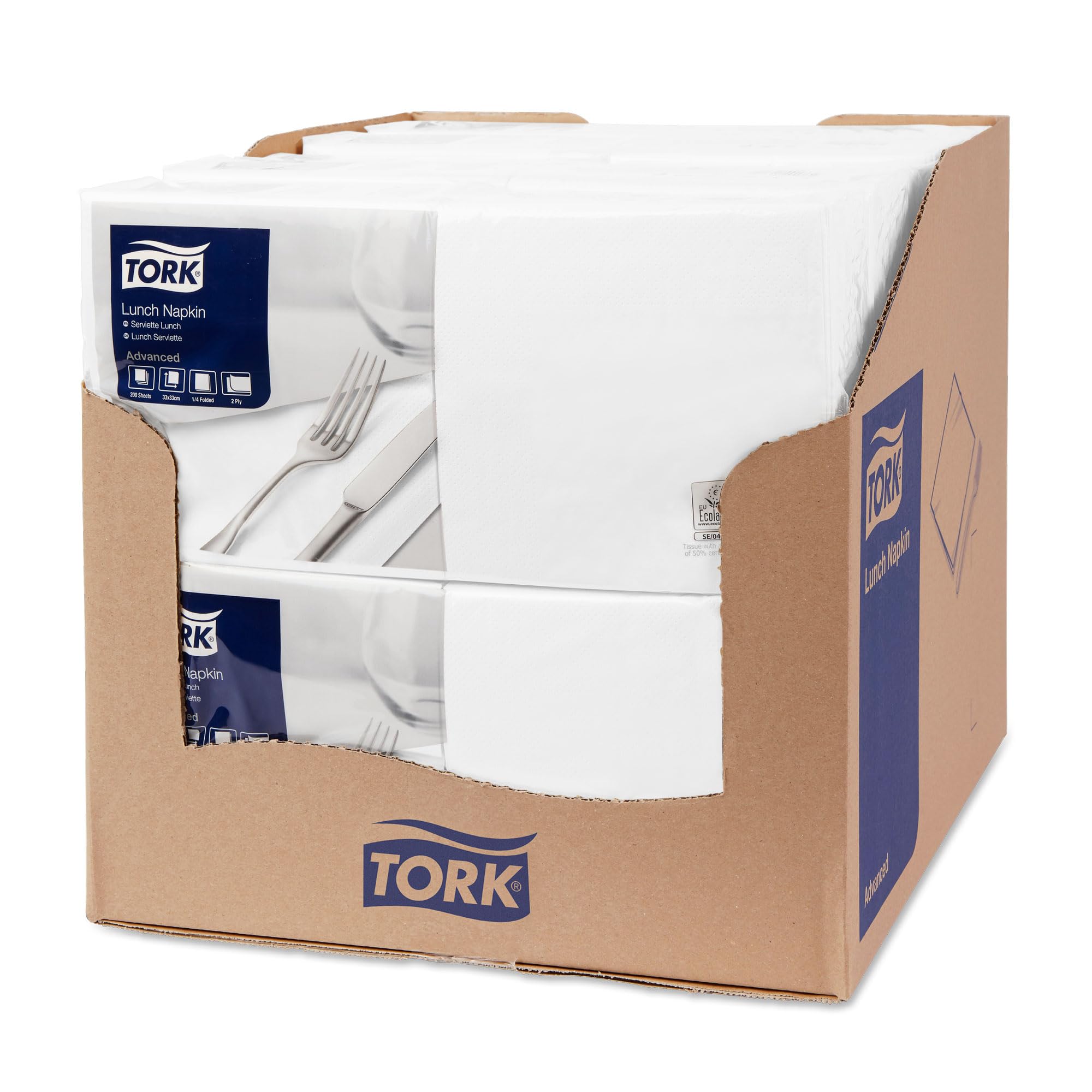 Tork Biała Serwetka Lunchowa, Składana 1/4, 2-warstwowa, 33 cm x 33 cm, 10 x 200 serwetek, 477149