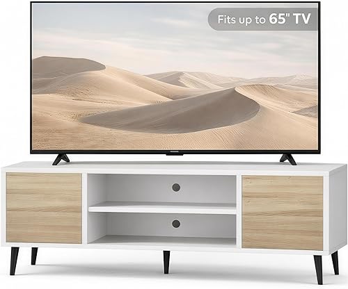 Miniatura 10 de YESHOMY Moderno soporte de TV para televisión de 65 pulgadas, centro de entretenimiento con dos armarios de almacenamiento y estantes abiertos,