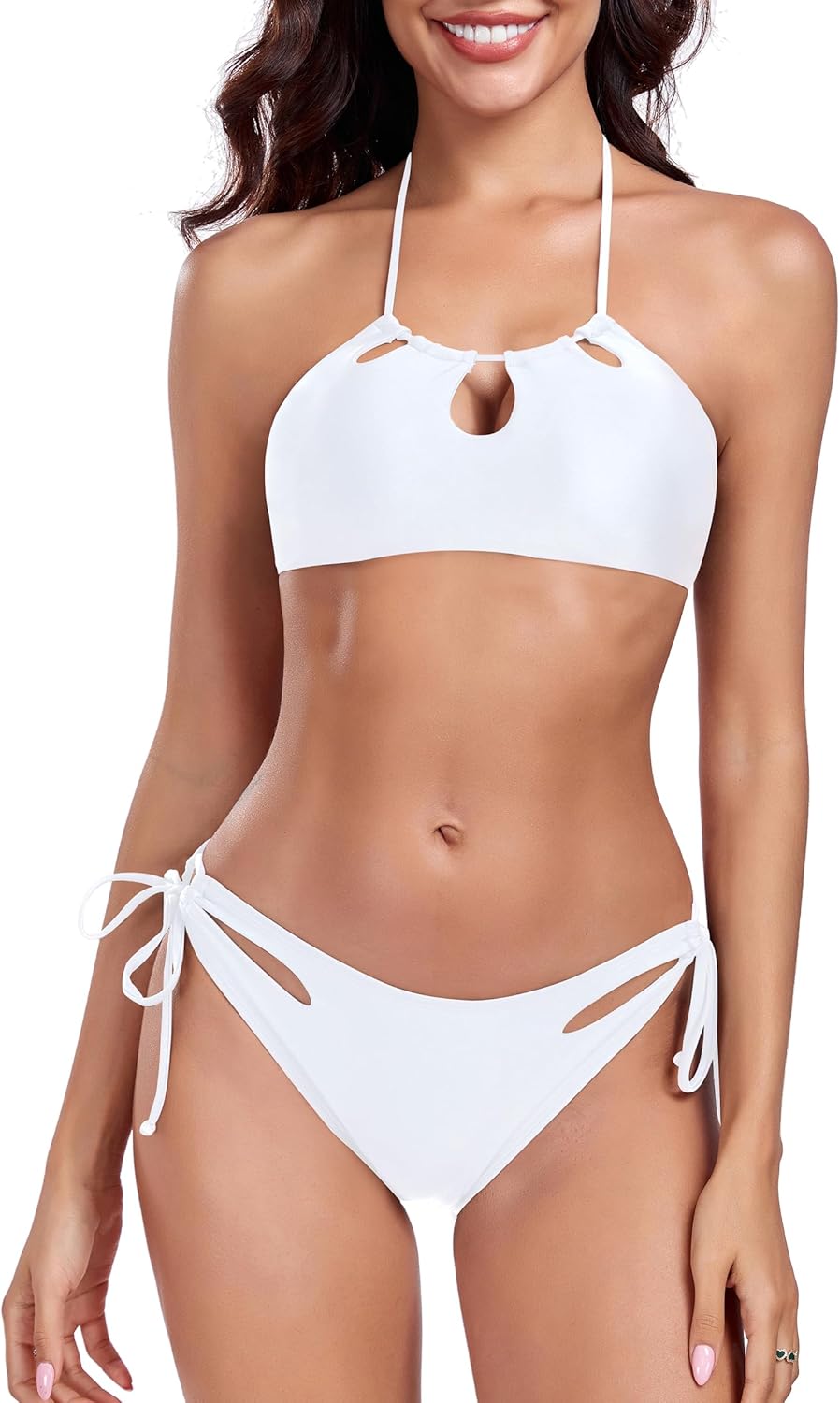 Colloyes Women's Cutout Halter String Bikini Sets Low Waisted Swimsuit Tie Side Two Piece Bathing Suits