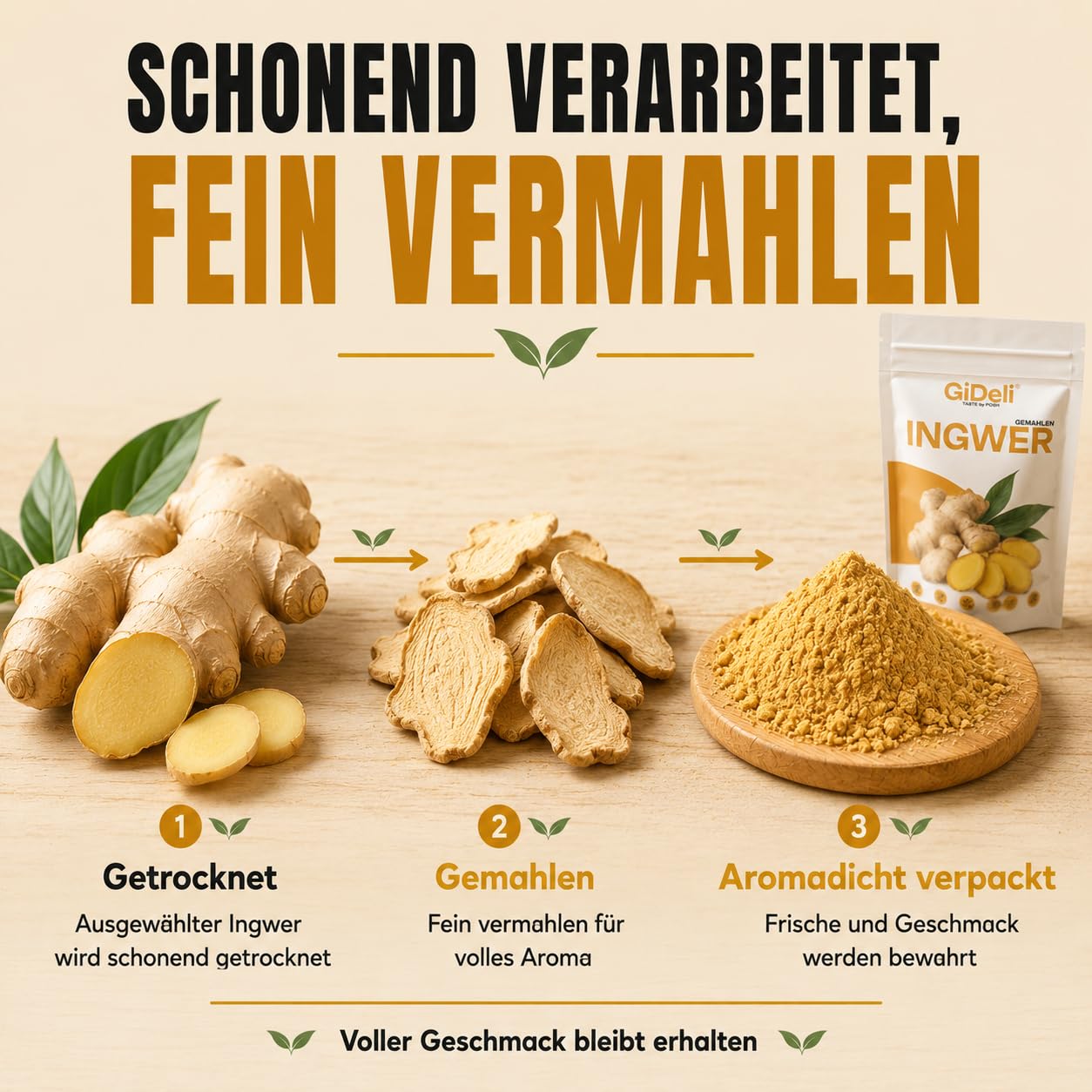 GiDeli Ingwerpulver 3x5kg - Naturrein Ohne Künstliche Zusätze - Fein Gemahlen für Tee - Ingwer Shots - Smoothies und Asiatische Gerichte - Schonend Verarbeitet - Vegan