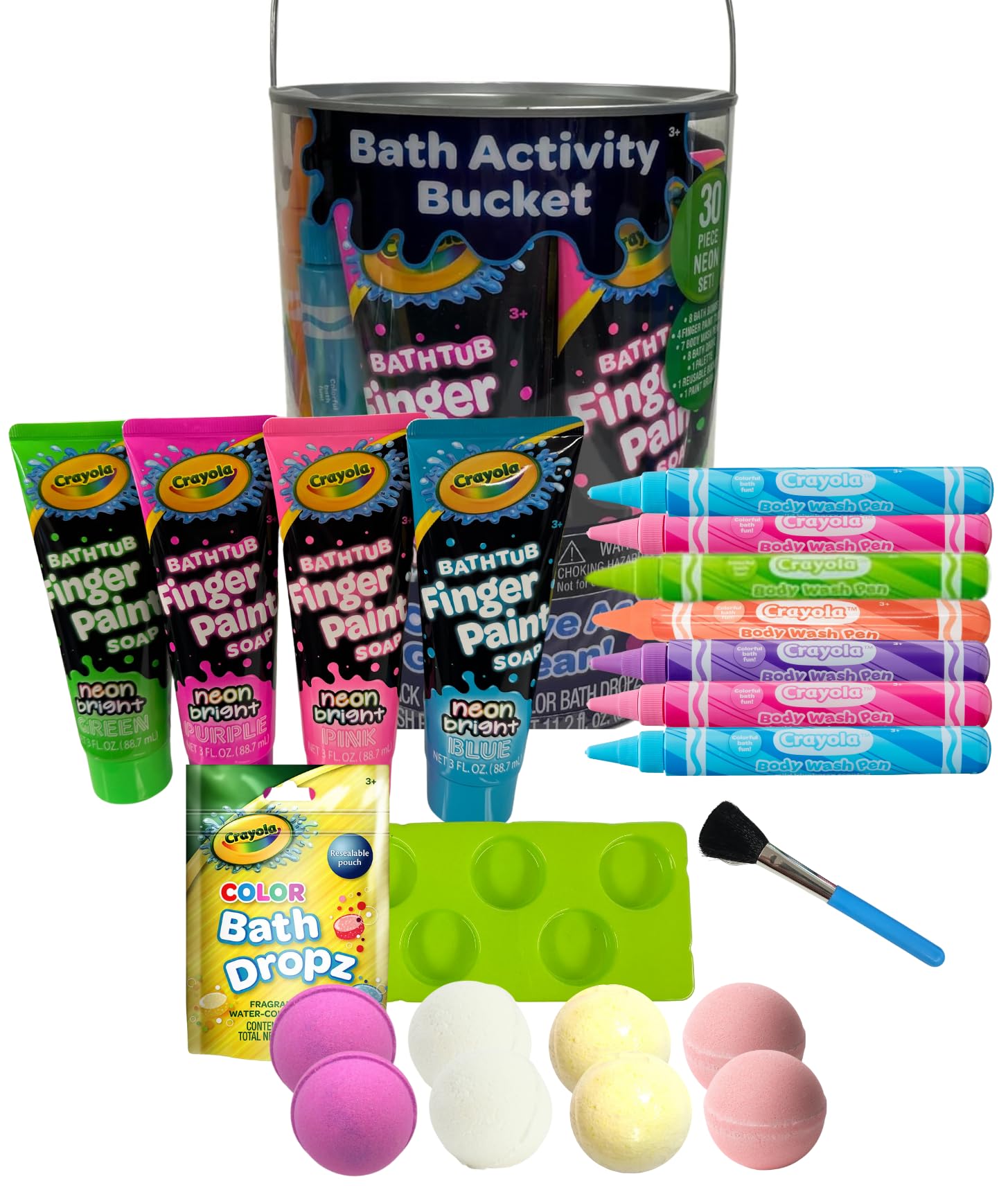 Crayola Bath Activity Bucket, 30 Piece Neon Set