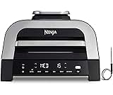 Ninja 6-in-1 MAX Indoor Grill & Air Fryer, 6 Cooking Functions, Make Up to 6 Burgers, 3.8L Capacity, Low Smoke, Includes Digital Meat Thermometer, Grey/Silver, DG551UK