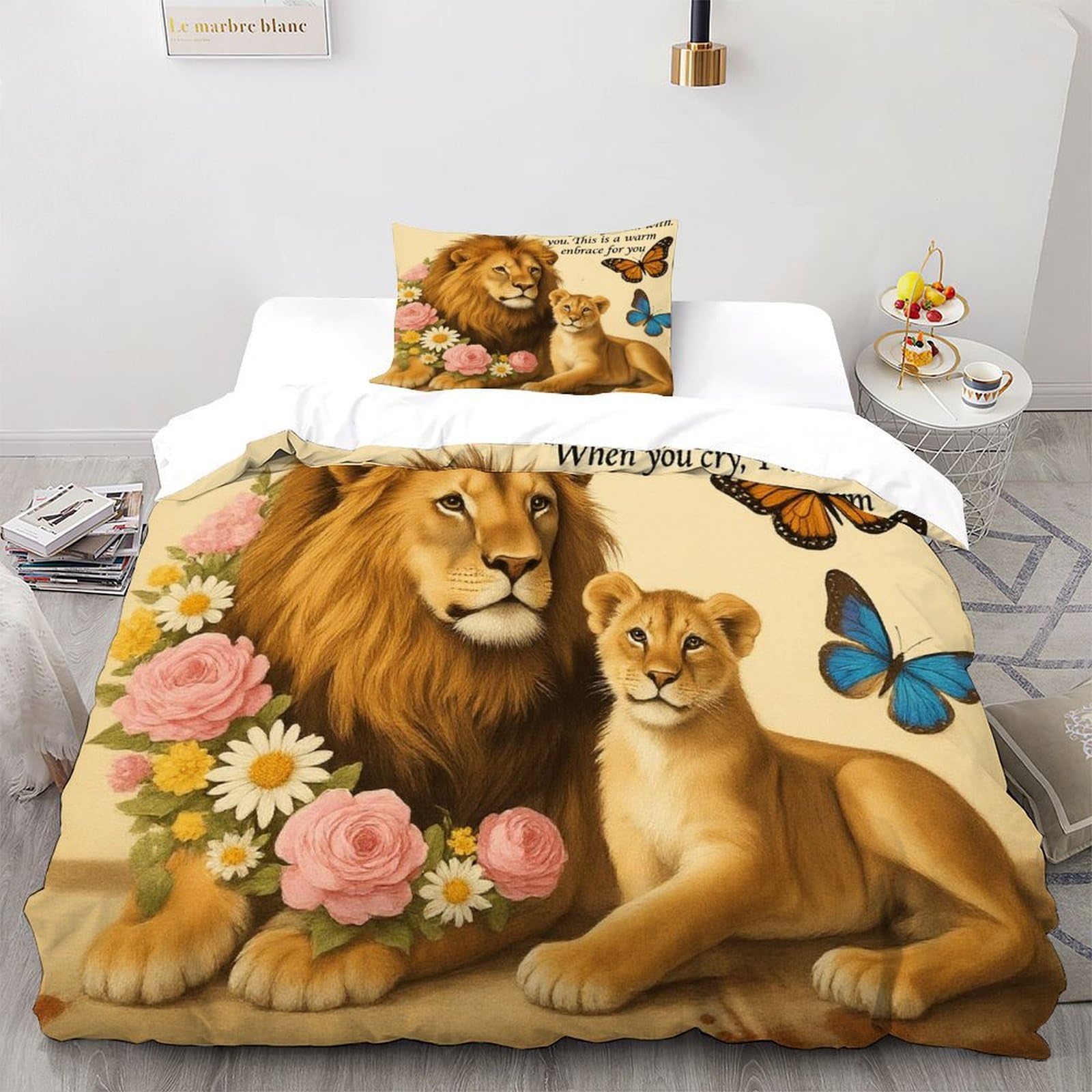 Housses de couettes lion imprimé parure de lit microfibre douce single 135x200