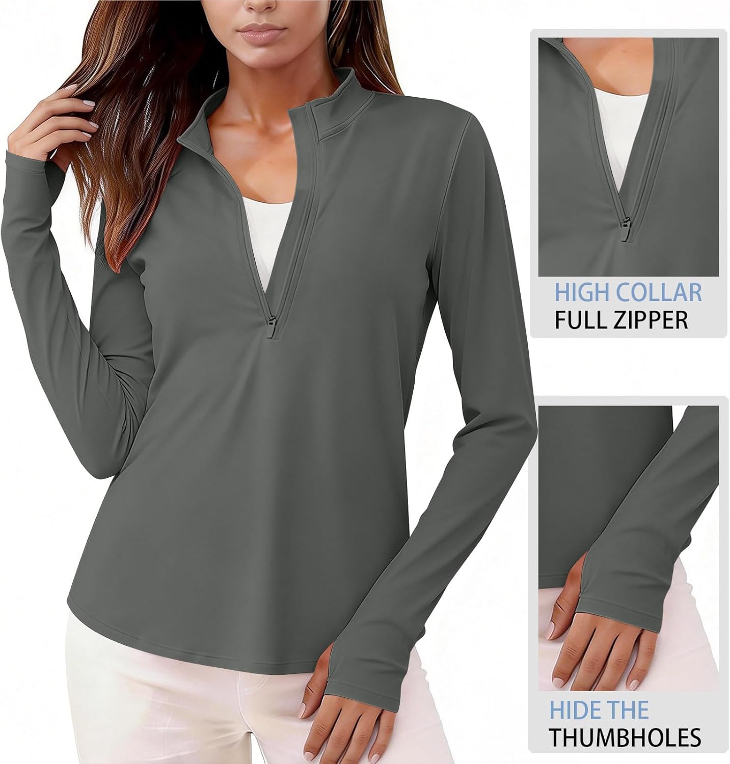 Sun Shirt Women UPF 50+ SPF Sun & UV Protection Long Sleeve Zip Up Rash Guard Hiking Outdoor Quick Dry Swim Shirts