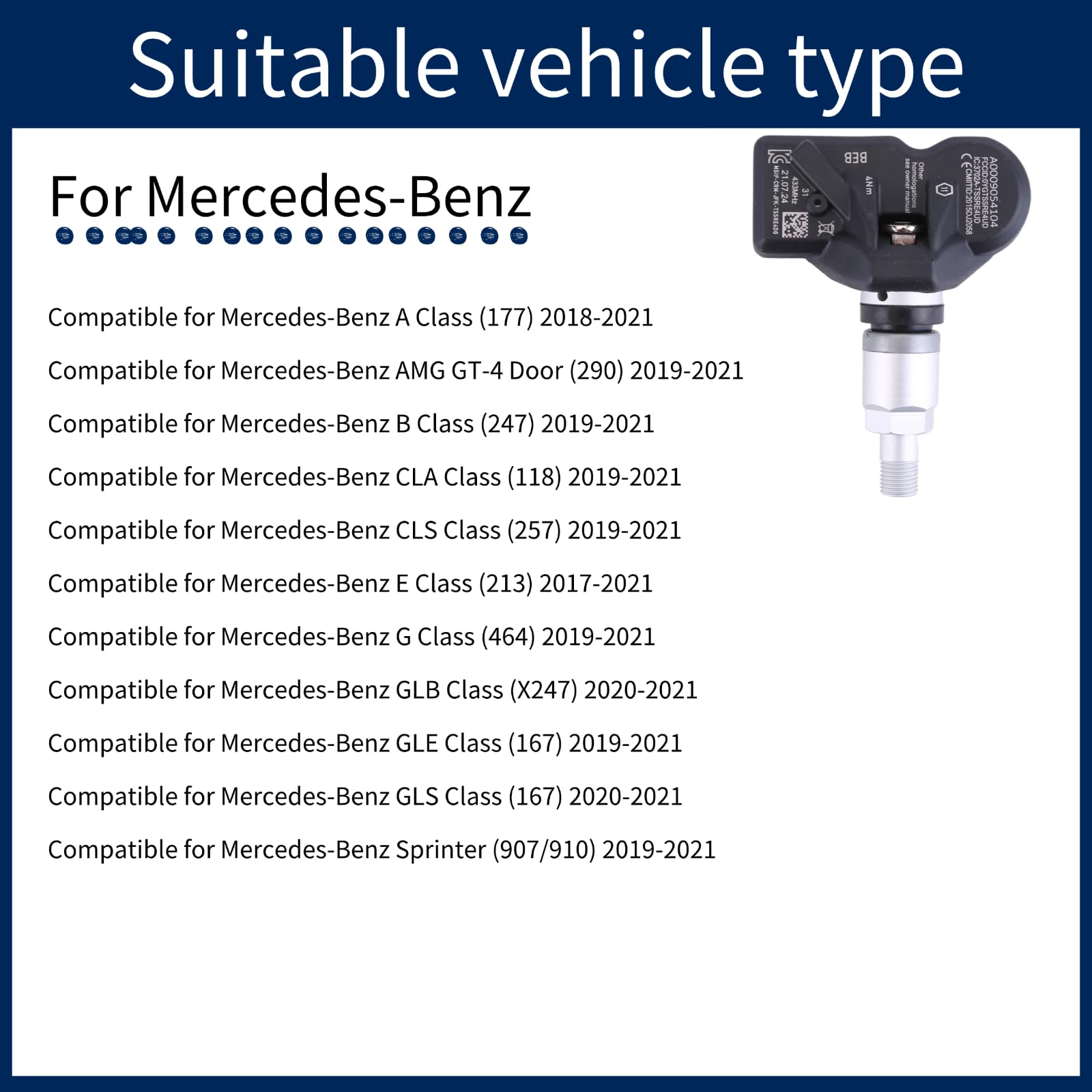 Lot de 4 capteurs de Pression des pneus TPMS 433MHz A0009054104 Compatibles avec Mercedes-Benz W213 W177 W167, Système de Surveillance de Pression de Pneu