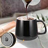 Vista 2 de VOBAGA Coffee Cup with Lid and Flat-Bottom, 13 oz Tea Mug for Daily Use Warming Coffee&Tea (Black)