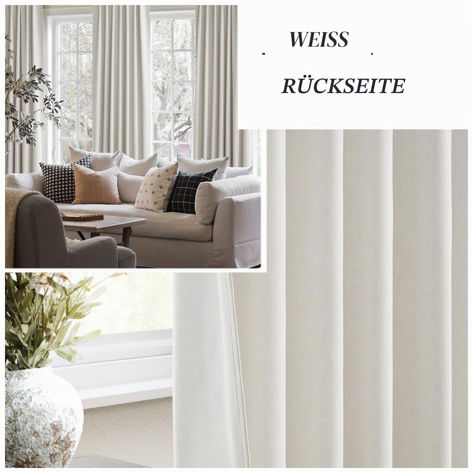 QJmydeco Vorhänge, extralang, für großes Fenster, 330 cm, Länge 2 Paneele, Verdunkelung, Leinenrückseite, Plissee-Vorhang für Schienen-Deckenmontage, mit Hakenringen, 332 cm