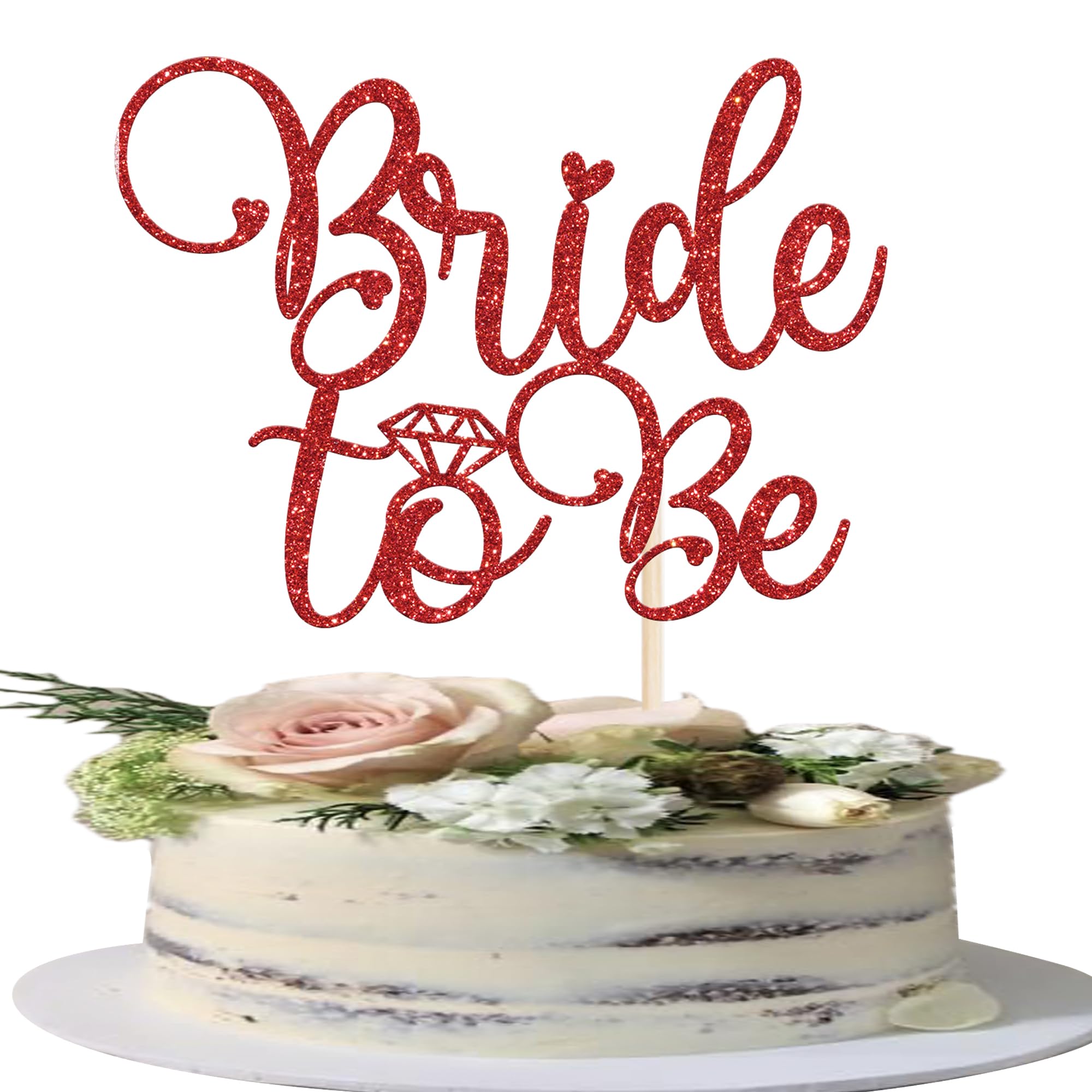 1 Stück Bride to Be Kuchen Deko Glitzer Ring Cake Topper Hochzeit Tortendeko für Bachelorette Braut Dusche Thema Party Kuchen Dekoration Rot